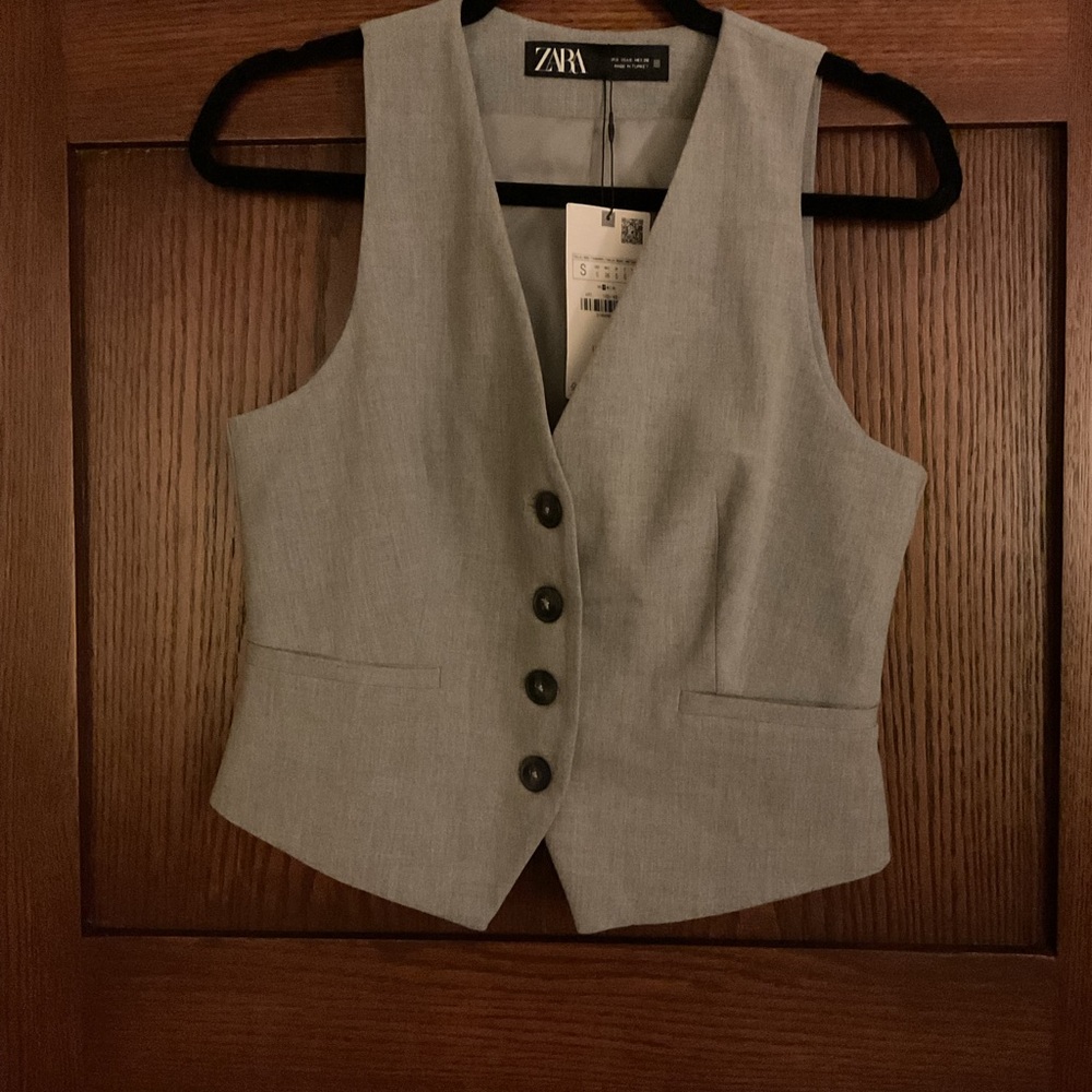 NWT Zara Gray Tailored Waistcoat Button Vest Size Small